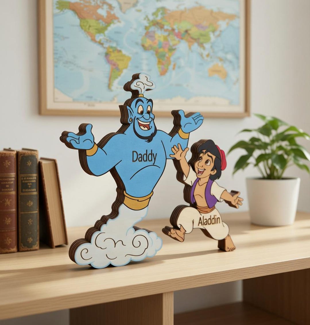 Aladdin Father’s Day Wooden Block, Genie Aladdin Personalized Gift ...