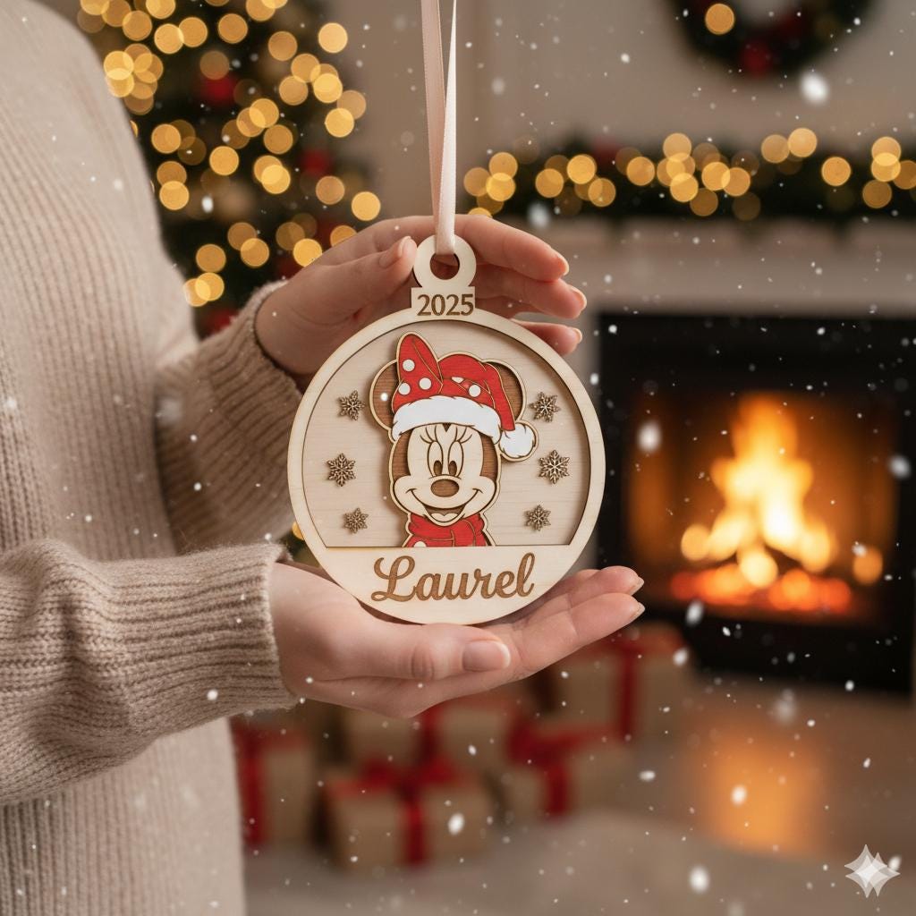 ミニー クリスマス オーナメント パーソナライズされたミニーマウスクリスマス2層木製オーナメント