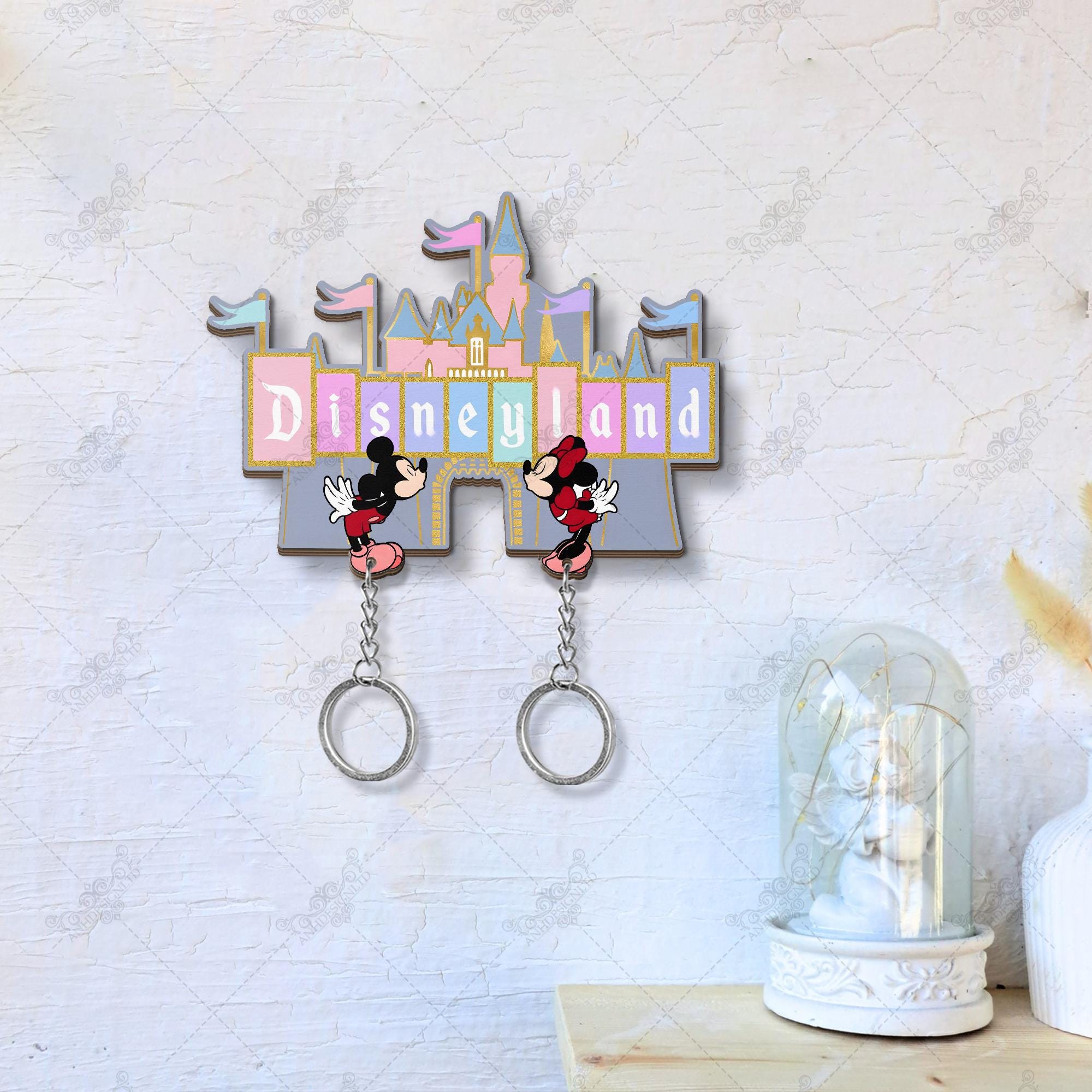 Disneyland Wooden Keychain Holder, Mickey Mouse Keychain, Disney