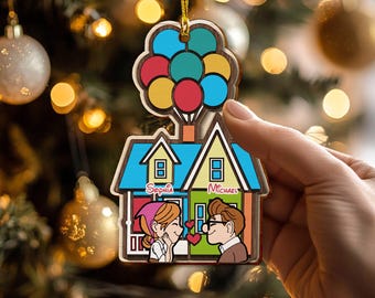 Gepersonaliseerd houten ornament filmpaar, ornament Carl en Ellie, ballonhuis, Pixar Up Couple 2025 kerstornament, Disney-paar
