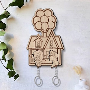 Up Movie Inspired Personalized Key Holder, Carl and Ellie Key, Balloon House, Couple Keychain Hanger for Wall Hanging, Perfect Home Decor