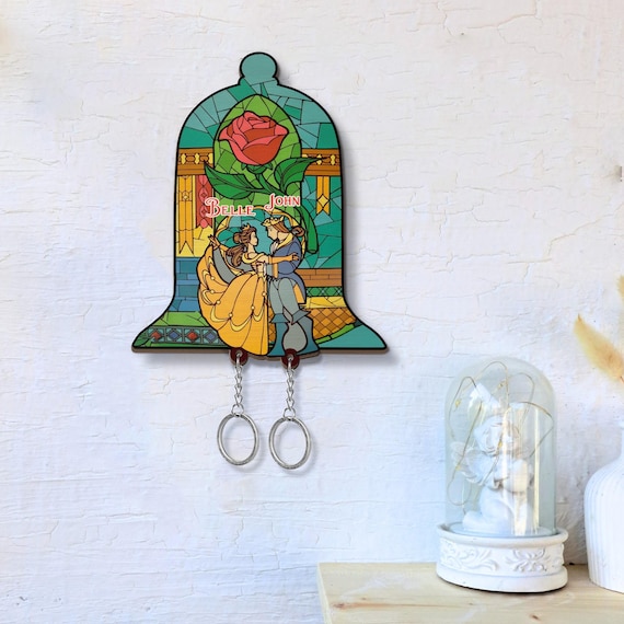 Personalized Beauty and the Beast Couple Keychain, Belle and