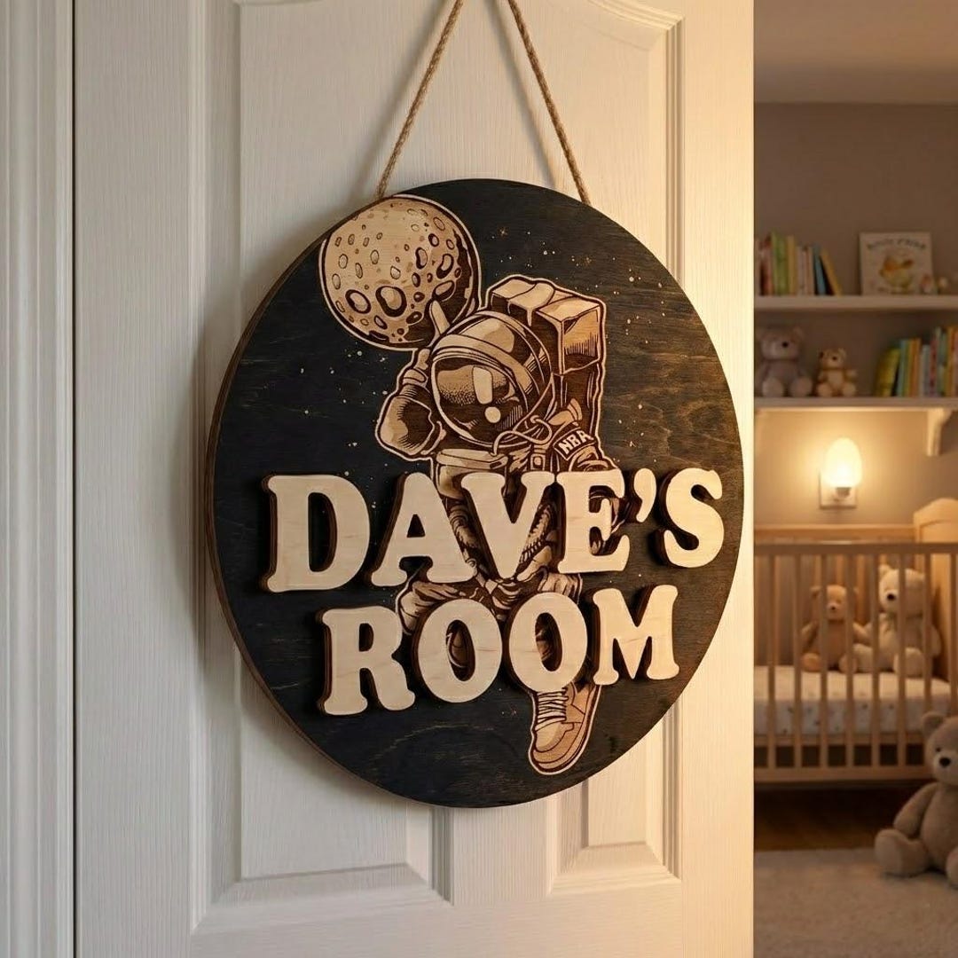 Personalized Astronaut Wooden Name Sign, Space Nursery Door Sign ...