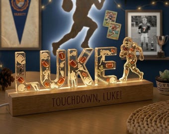 Custom Football Name Night Light, Personalized American Football Lamp, Football Player LED Lamp, Sports Room Decor, Football Gift for Boys