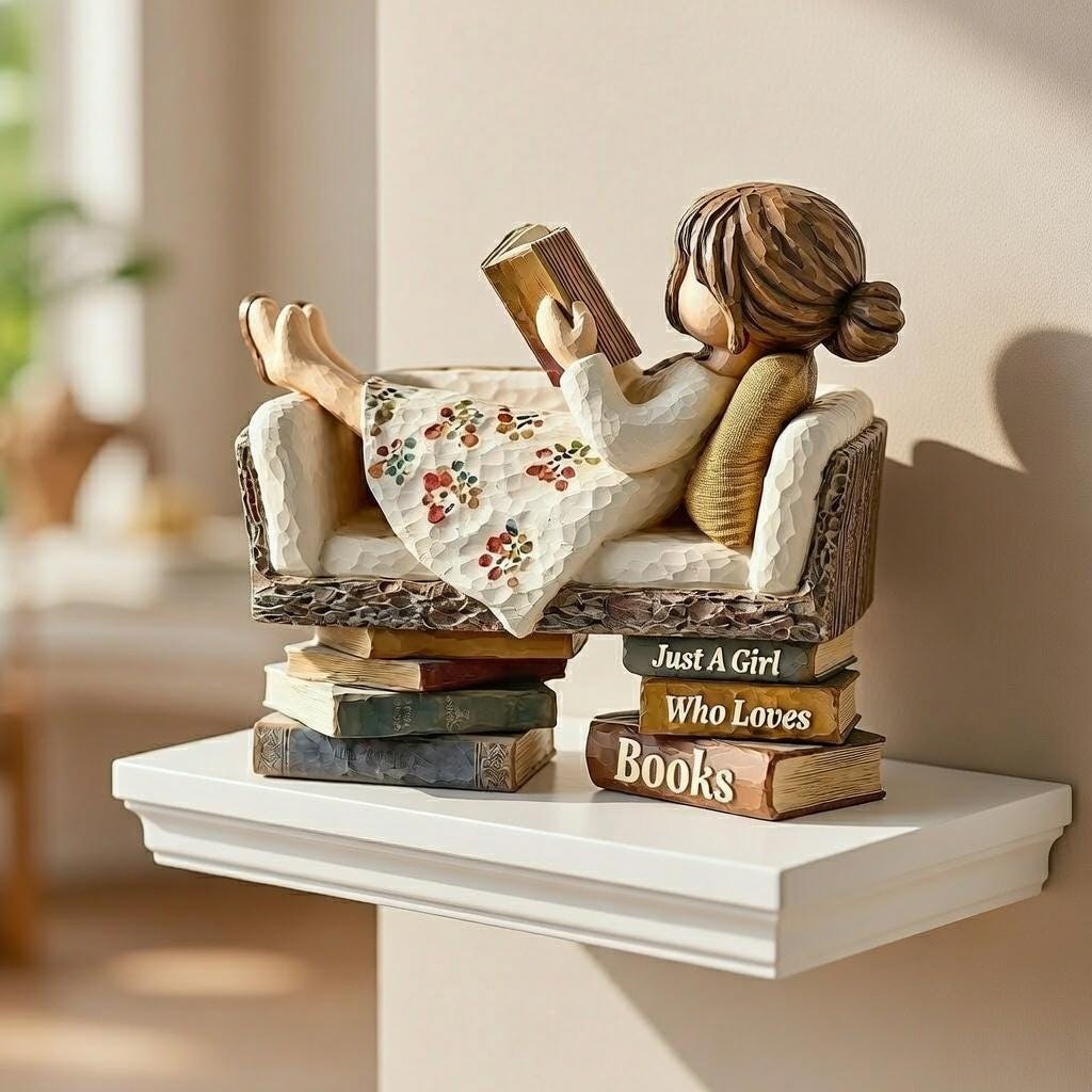 Just A Girl Who Loves Books Wooden Figurine, Reading Girl Statue