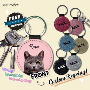 Custom Pet Photo Keychain: Personalized Leather Dog Cat Portrait