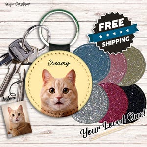 Custom Pet Photo Keychain: Personalized Leather Dog Cat Portrait