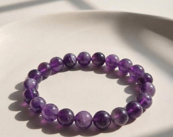 AMETHYST Bracelet Stretch Fit Gemstone 8mm Healing Crystal Jewelry With Gift Bag Gift For Her