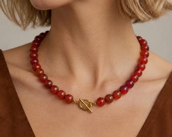 RODE CARNELIAN-ketting, choker met kralen, minimalistische kristalgenezing natuurlijke rode edelsteenketting | Statement ketting met rode stenen, cadeau voor haar