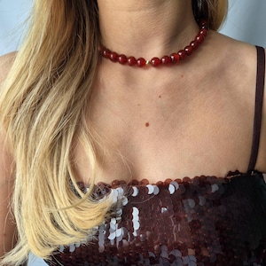 Natural Red Carnelian Necklace | Beaded Choker | Natural Red Gemstone Necklace | Statement Red Stone Necklace | Gift for her