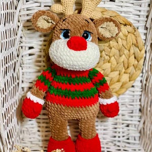 Personalized First Christmas Reindeer Plush, Baby&#39;s First Christmas Gift, Christmas reindeer plush toy, Organic toys for babies and children