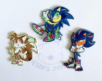 Sonic Chrome Plated Enamel Pins (1.6" - 2")