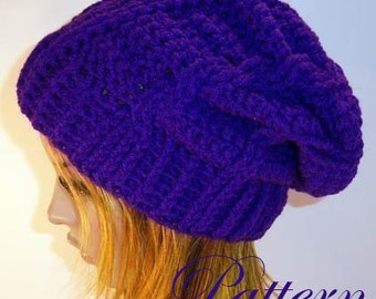 Pretty Purple Cable Slouch Hat """P A T T E R N"""