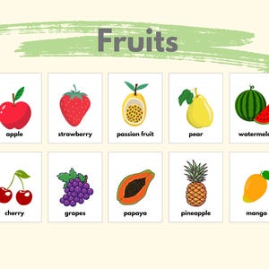 Fruits - Téléchargement numérique - Support pédagogique - Cartes flash imprimables