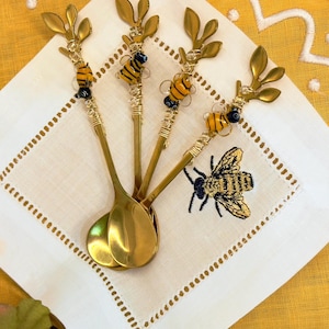 Bee Glass Beaded Teaspoon: Wire Wrapped Handmade Sugar Spoon