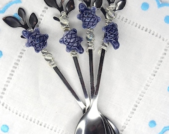 Turtle Ceramic Beaded Teaspoon: Handmade Stainless Steel Coffee Spoon