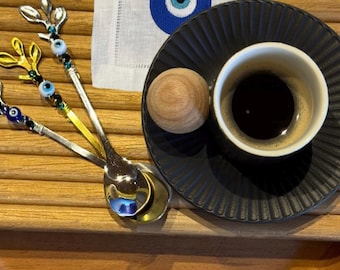 Evil Eye Glass Teaspoon Tea Coffee Honey sugar spoon Wire wrapped condiments spoon Bridal Shower Wedding Housewarming unique handmade gifts