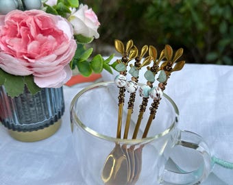 Teal & Pink Ceramic Ball Teaspoon: Handmade Floral Coffee Spoon