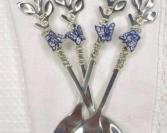 Ceramic Butterfly Teaspoon: Handmade Stainless Steel Coffee Spoon