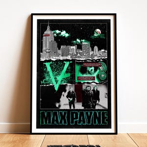 Pôster personalizado de Max Payne - "Valkyr" | Arte de jogo | Decoração de parede de sala de jogos | Estilo Noir | Impressão de videogames