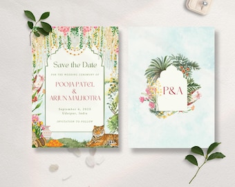 Floral Tiger Indian Wedding Save the Date: Udaipur Inspired (Digital File)