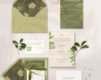 Elegant Tropical Wedding Card | Luxury Indian Wedding Invitation | Made to Order 4-Page Suite | Modern Invitation