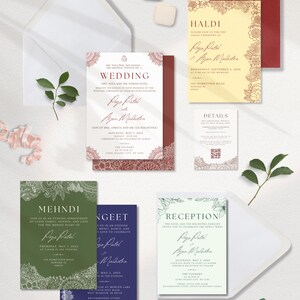 Modelo de conjunto de convites de casamento indiano moderno personalizado | Convite digital de luxo de 7 páginas para casais indianos | Conjunto de convites de casamento hindu