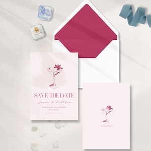 Réservez votre date bohème Spritz d'été | Papeterie de mariage | Rose | Conception d'invitation sur commande
