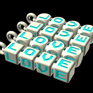 Print-in-Place Custom Dice Letter Keychain STL – Personalized Name Cubes 2-10 Letters – Horizontal/Vertical – 15mm Loop