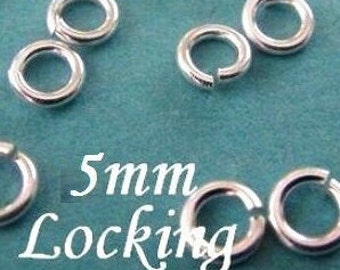 5mm Locking Jump Rings, Sterling Silver, 22 GAUGE, (OD) Select your Option