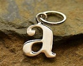 Sterling Silver, Letter quot a quot Typewriter Lowercase Charm, 925 Alphabet Charms, 1 PC, 16x8x1mm
