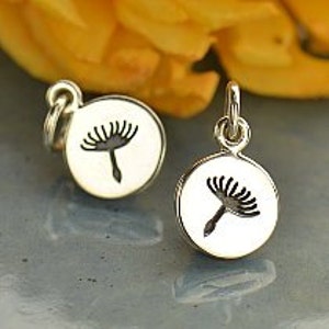 2 Sterling Silber Pusteblume Charm, KLEINE Blume, Silber 925, 14x8mm, Dicke 1mm