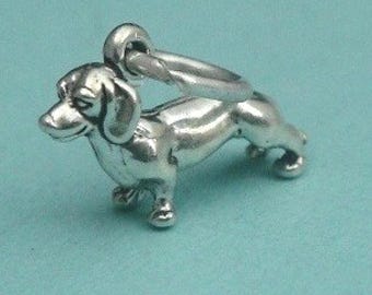 Sterling Silver Dachshund Dog Charm 7x12mm,  Small Dog Charm,  Read Description