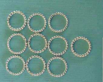 Sterling Silver Twisted Wire Jump Rings,  Bali Bright Jump Rings - closed 7mm, 10 pcs