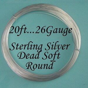 26g gauge ga g, 20 Ft, 10% Savings-BULK, 925 Sterling Silver Round Wire, Dead Soft
