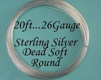 26g gauge ga g, 20 Ft, 10% Savings-BULK, 925 Sterling Silver Round Wire, Dead Soft