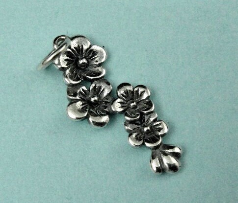Sterling Silver Cherry Blossom Cluster Charm 25x8mm 2 pcs | Etsy
