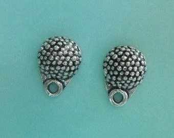 Sterling Silver Granule Post Earrings with loop.  Flat Back, Granulation, Wholesale Earrings, 11x8x4.5mm, Oxidized