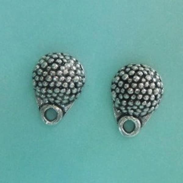 Sterling Silver Granule Post Earrings with loop.  Flat Back, Granulation, Wholesale Earrings, 11x8x4.5mm, Oxidized