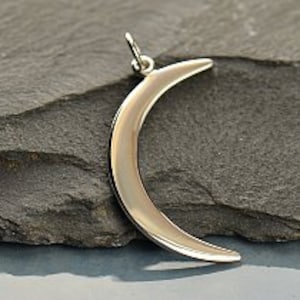 Sterling Silver Crescent Moon Charm LARGE Pendant, 925 Sterling Silver, 31x10x1mm, 1 Pc,