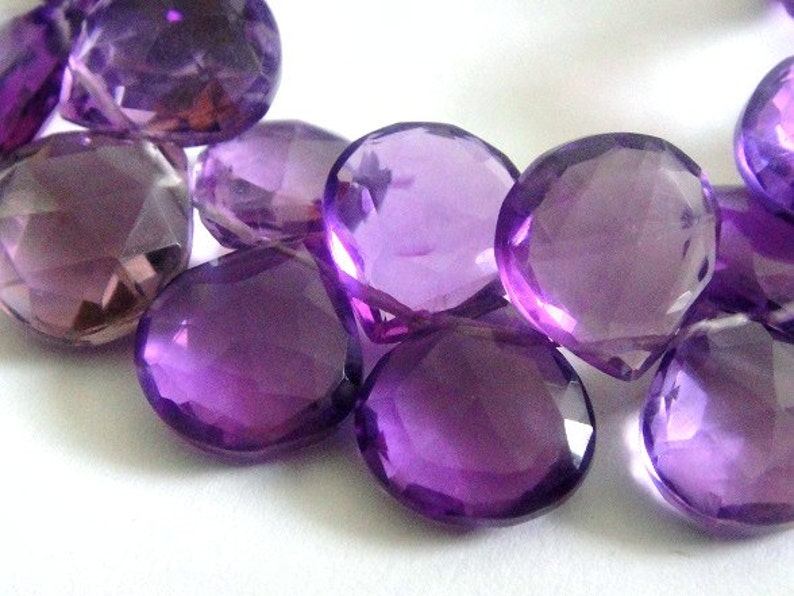 Amethyst Briolette, Heart Faceted Gemstone Beads, 1 MATCHED PAIR, AAA High Quality, Brides, February Birthstone, 10-12mm image 2