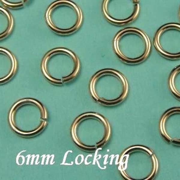 50 pcs, BULK 18 gauge ga g, 6mm 14k Gold Filled Locking Jump Ring, aka Jump Locks, Secure