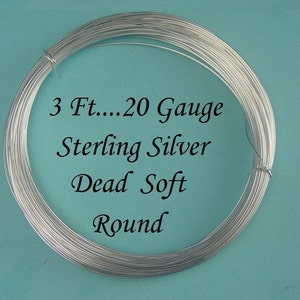 3 ft,  20g  gauge ga g Sterling Silver Round Wire, Dead Soft
