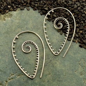 Silver Earring Hook with Spiral Granulation , 1 PAIR, Bali Handmade, Wholesale Ear Wires, 24x39x2mm