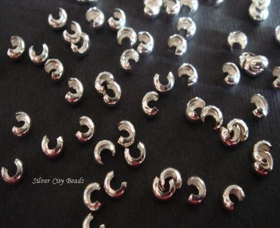 925 Solid Sterling Silver 3mm Crimp Cover Bead 50pcs #5402-3