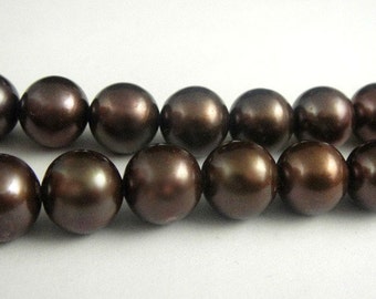 Freshwater Potato Pearls Round Chocolate Brown 6  PCS,  HUGE 9-10mm-High Quality