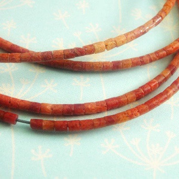 Apple Coral Tube Beads, Heishi Coral, Natural, No dyes, Stabilized Gemstones, 2.15x2mm, Wholesale Beads