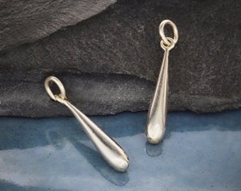 Sterling Silver Elongated Teardrop Charm - Solid -24mm