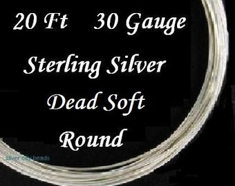 30 g ga gauge Sterling Silver Round Wire Dead Soft, 20 feet