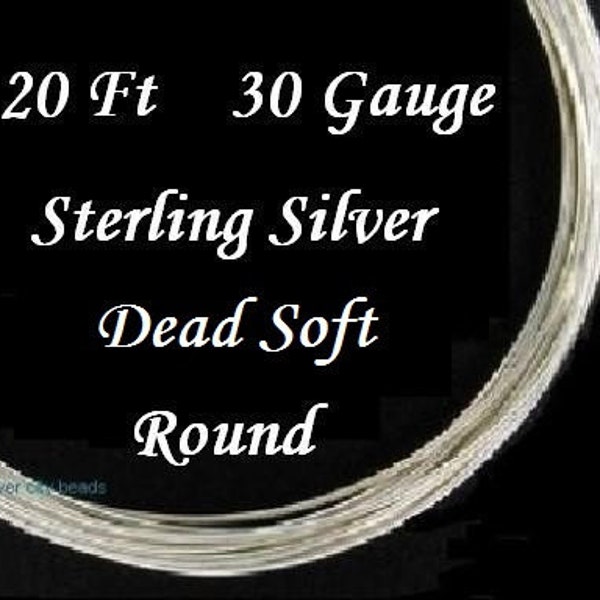 30 g ga gauge Sterling Silver Round Wire Dead Soft, 20 feet